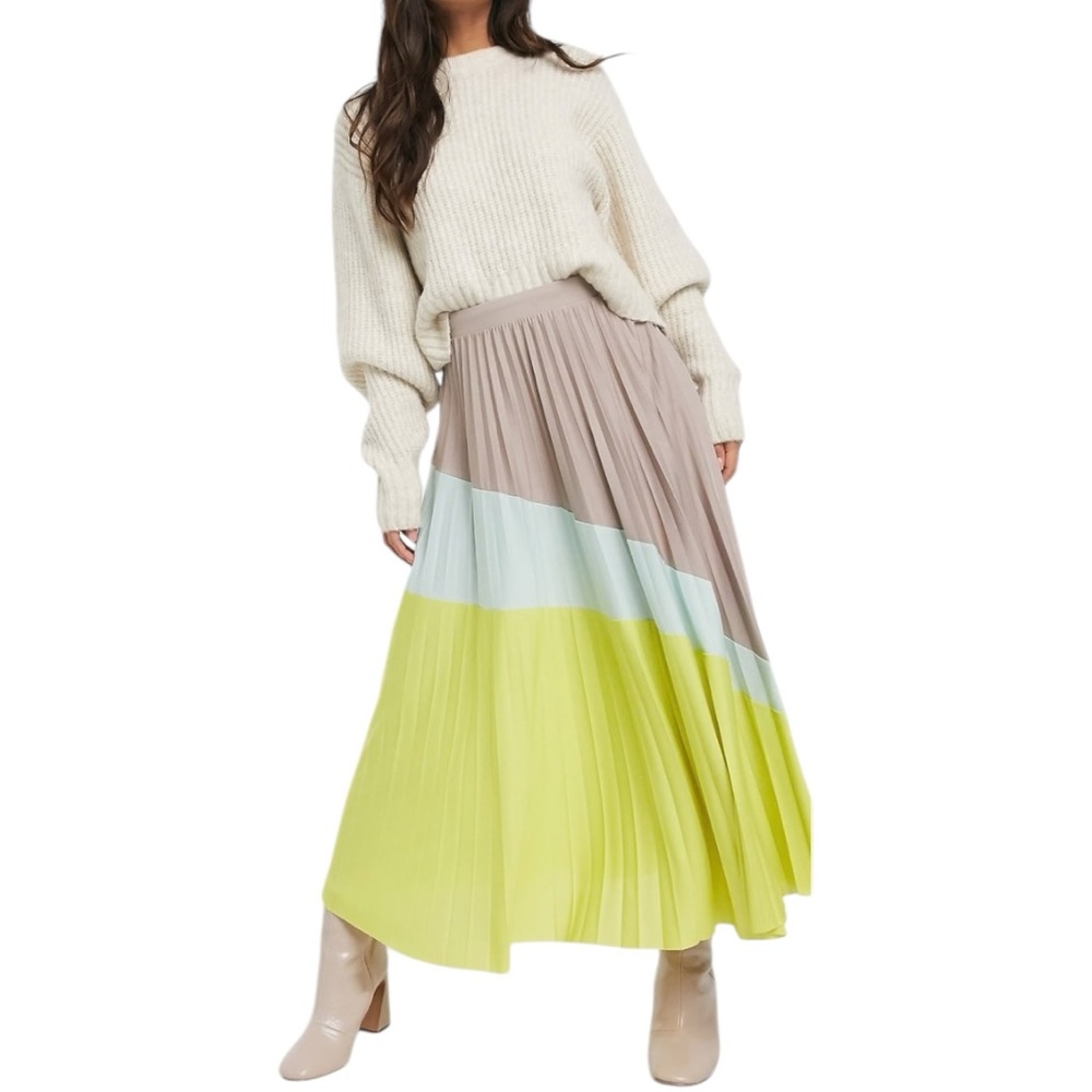ASOS Beige, White, and Lime Midi Skirt